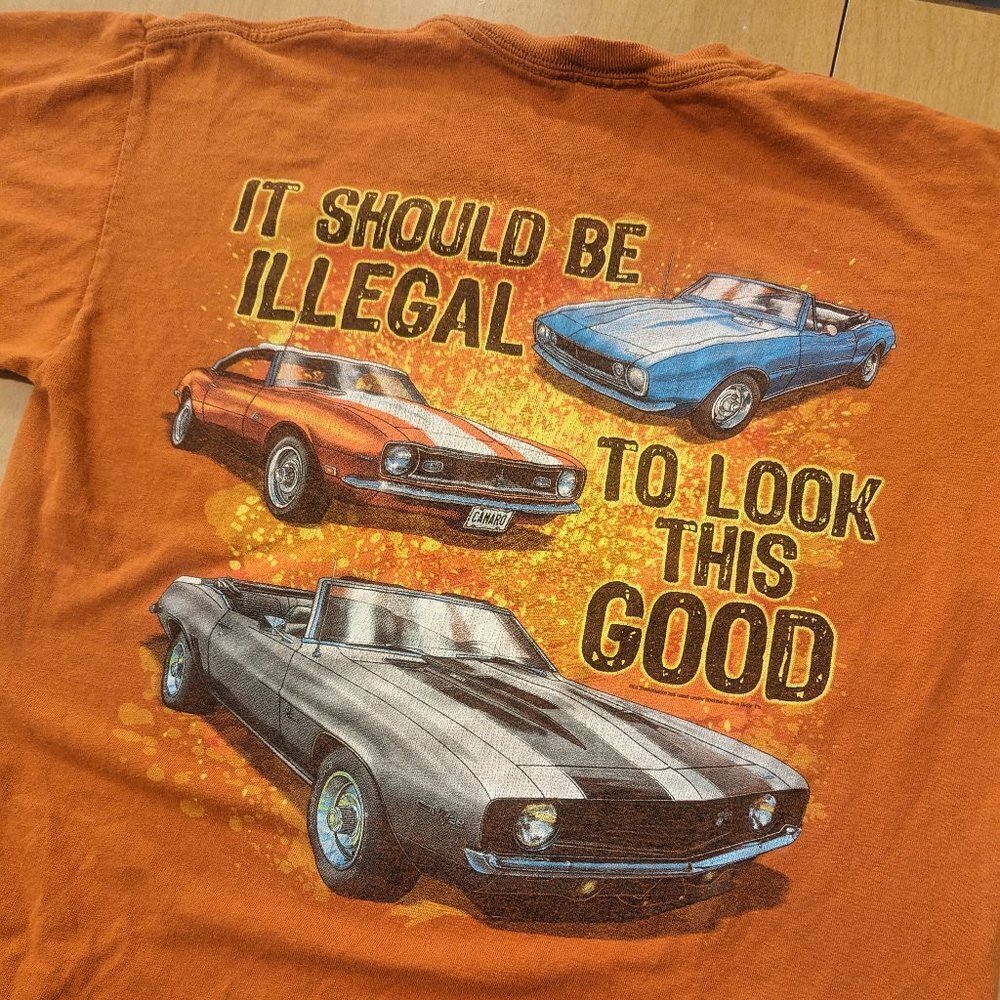 Chevy Camero orange tshirt, short sleeve, men's medium, Chevrolet